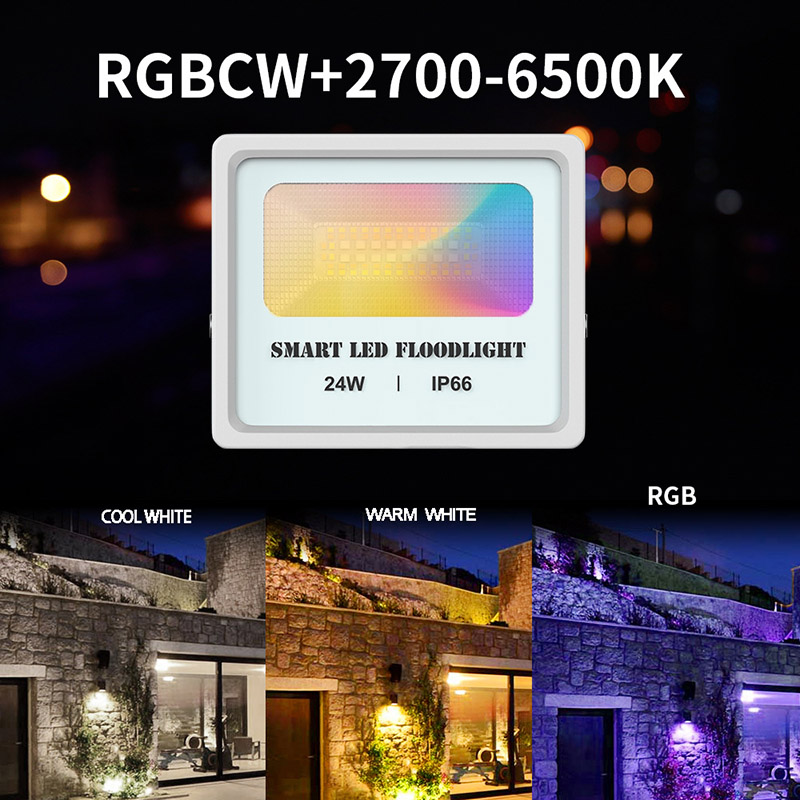 24W RGBCW Waterproof Smart Bluetooth Network LED Floodlight With Adjustable Bracket, Outdoor Landscape, Villa Lighting Intelligent Spotlight